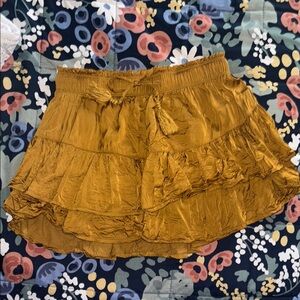 Aerie Gold Bubble Mini Skirt with Ruffled Tiers